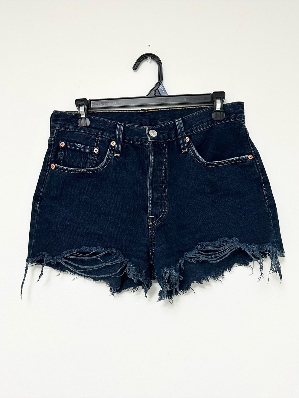 Levi's 501 Dark Blue Denim Distressed Cutoff Jean Shorts High Waist size 28